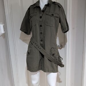 Women's Army Green Khaki Belted Utility Romper Size 10 Military